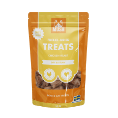 MUSH Freeze-Dried Treats Kanan sydän on pakastekuivattu lisäaineeton pohjoismaisista raaka-aineista tehty koiran ja kissan makupala.