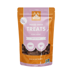 MUSH Freeze-Dried Treats Siansydän on pakastekuivattu lisäaineeton pohjoismaisista raaka-aineista tehty koiran ja kissan makupala.