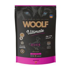 Woolf Ultimate Dogfood ankka 1 kg puolikostea täysravinto sopii hyvin myös treeninamiksi pehmeyden ja maittavuuden ansiosta.
